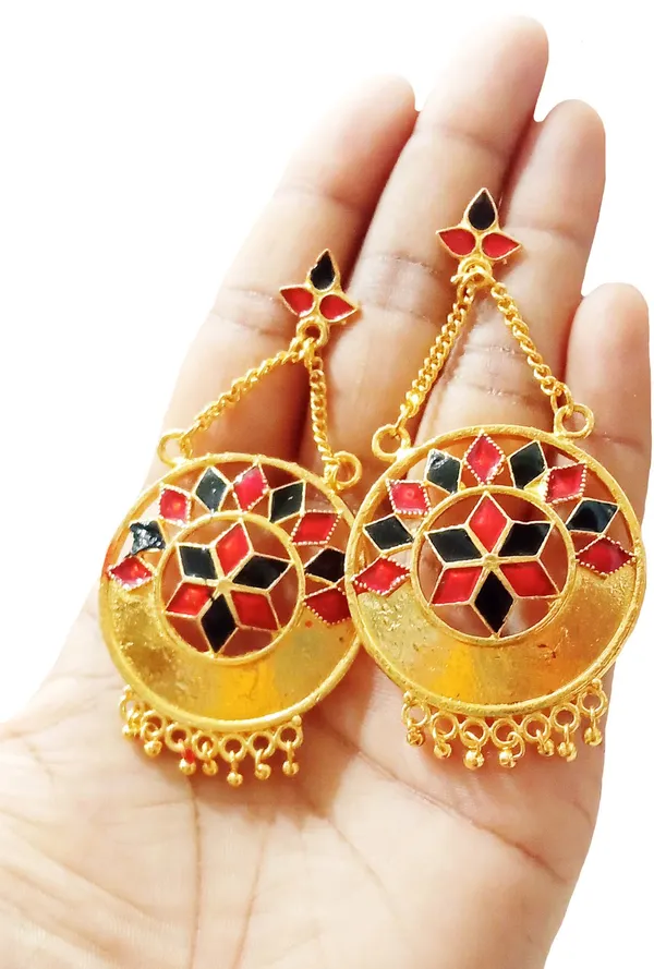 Assamese_Traditional_Copper_Gold_Plated_Red_Black_Colour_Jhumki_Earring_For_Girls_&_Women
